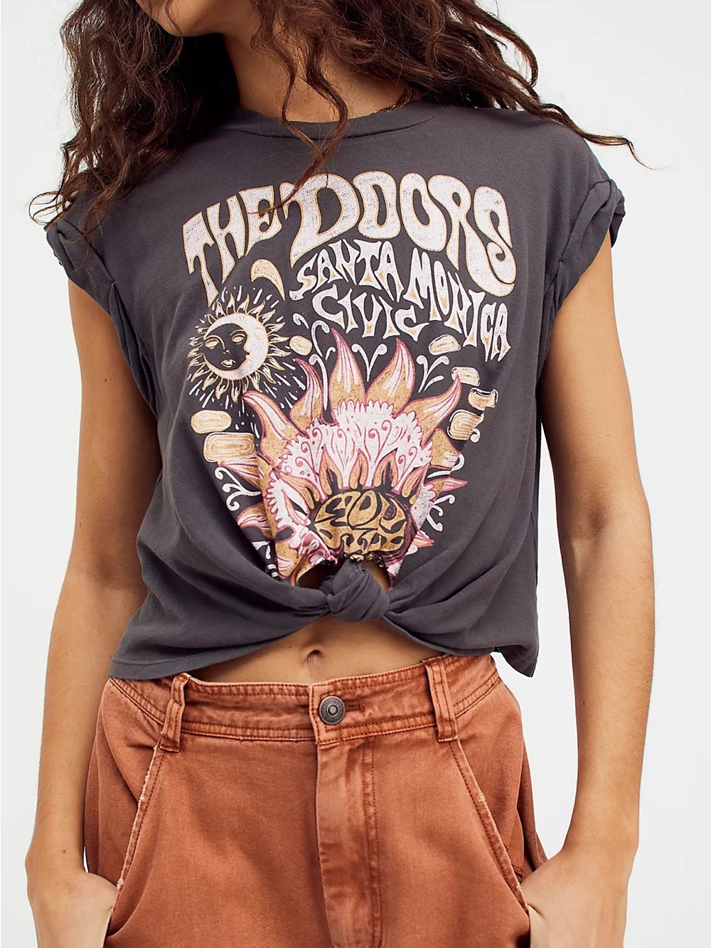 MICAS NWT The Doors Santa Monica Civic Cropped Twist Knot Graphic Tee